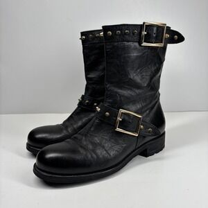 Jimmy Choo Black Leather Buckle Boots